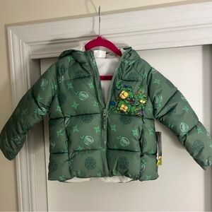 Kids Puffer Jacket with Ninja Turtle Graphic - Green 2t